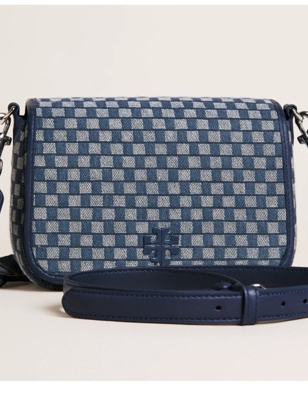 Tory Burch Thea Purse NWOT Navy Checkered Denim Crossbody Bag